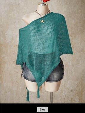 Women’s Lightweight Sheer Poncho Wrap - Teal Blue (size L) New